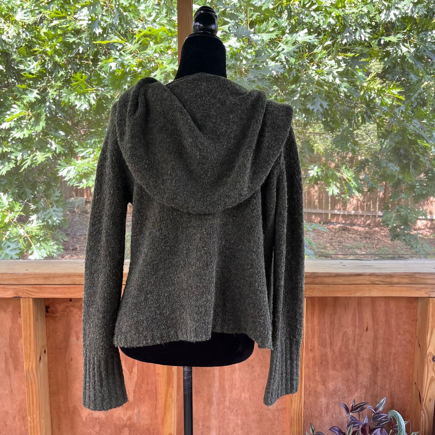 Anthropologie Sleeping On Snow Army Green Boucle' Hooded Cardigan Size S