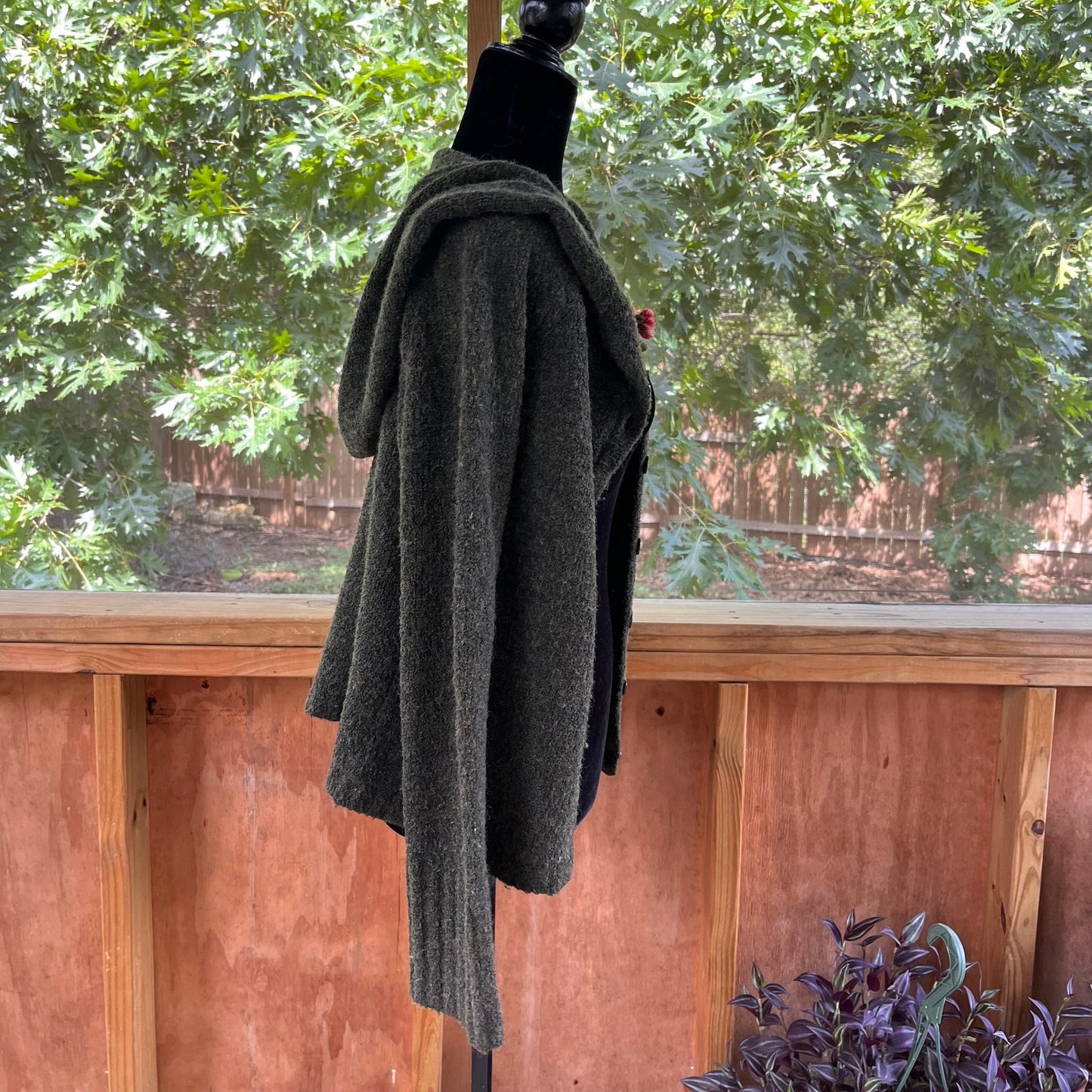 Anthropologie Sleeping On Snow Army Green Boucle' Hooded Cardigan Size S