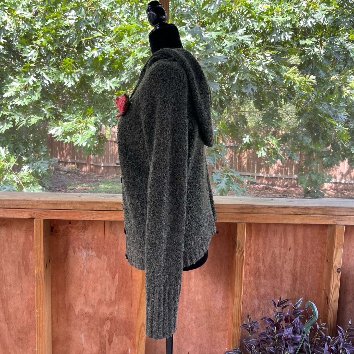 Anthropologie Sleeping On Snow Army Green Boucle' Hooded Cardigan Size S