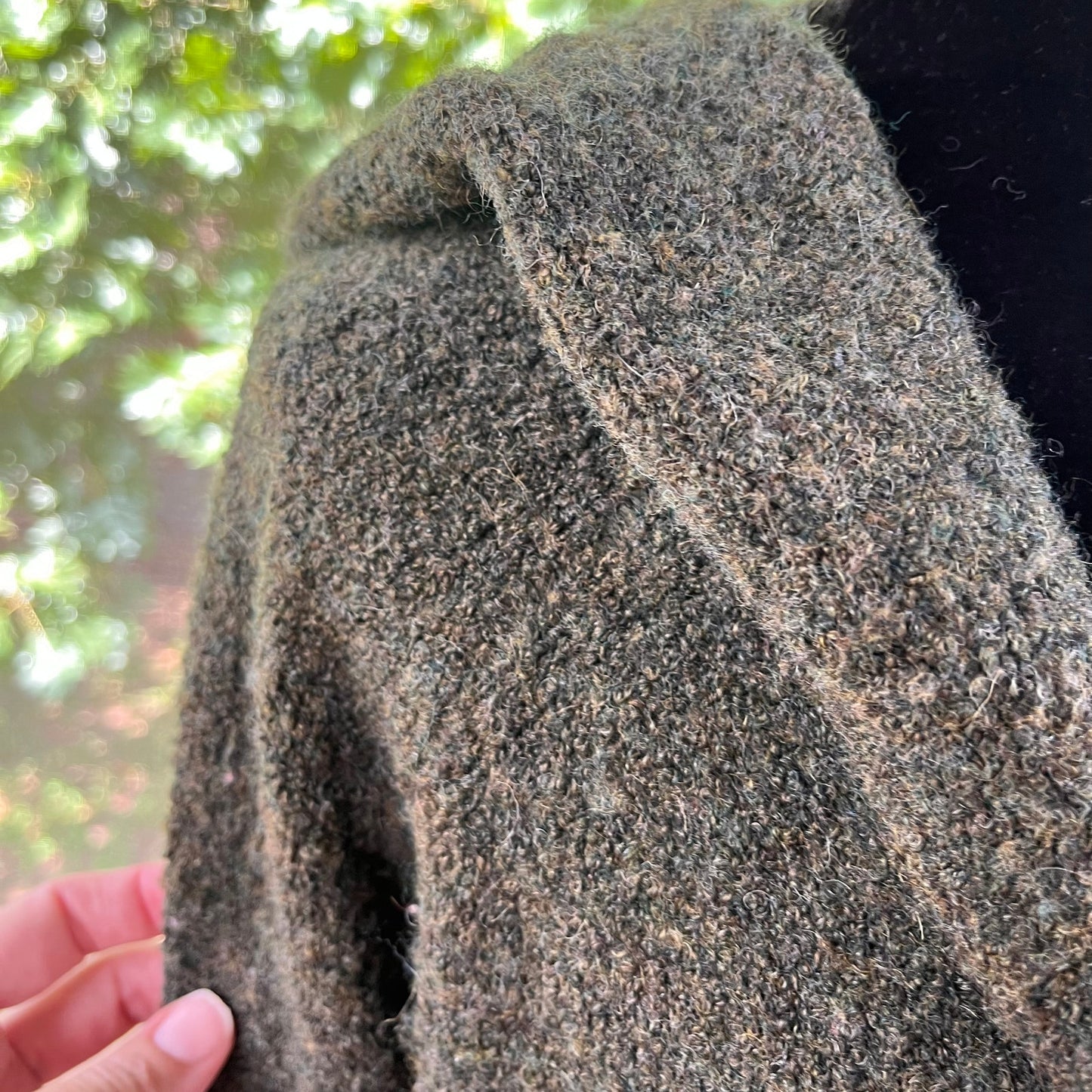 Anthropologie Sleeping On Snow Army Green Boucle' Hooded Cardigan Size S