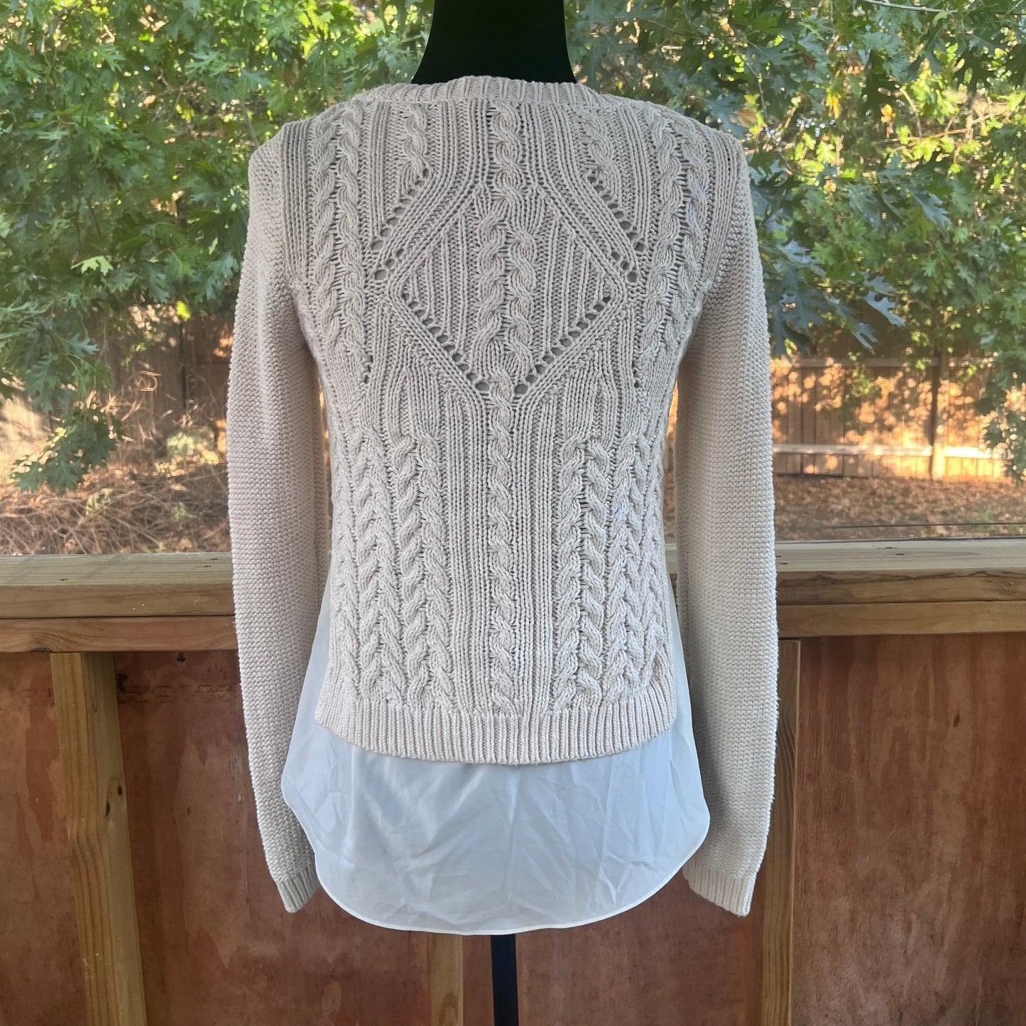 Anthropologie Moth Ella Cable Knit Sweater White Layered Size XS