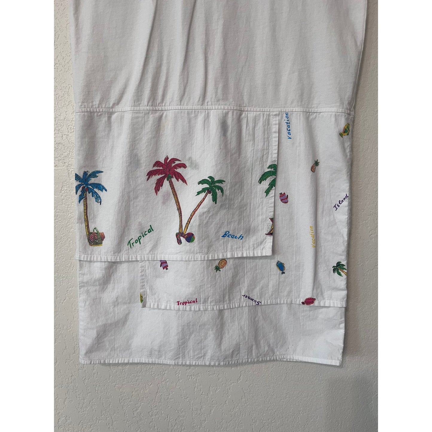 Julie Mango Vintage 90's White Vacation Theme T-Shirt Maxi Dress Size M