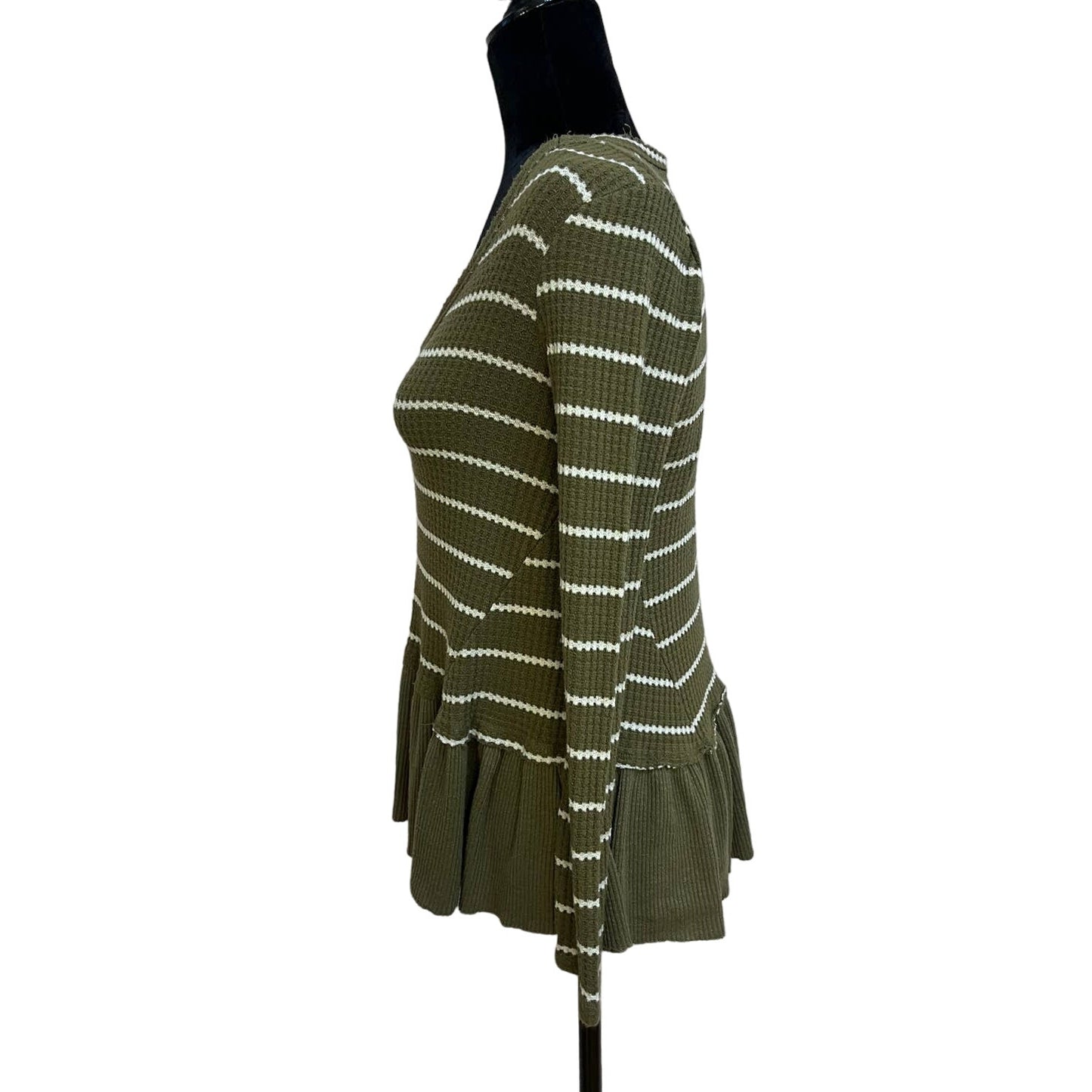 Anthropologie Eri & Ali Green & White Striped Ruffled Knit Top Size XS