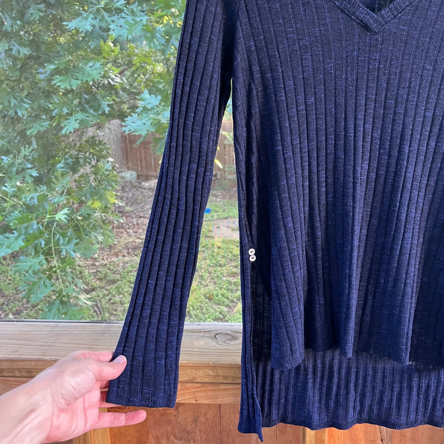 Anthropologie Deletta Navy Ribbed Hi-Lo Sweater Size L