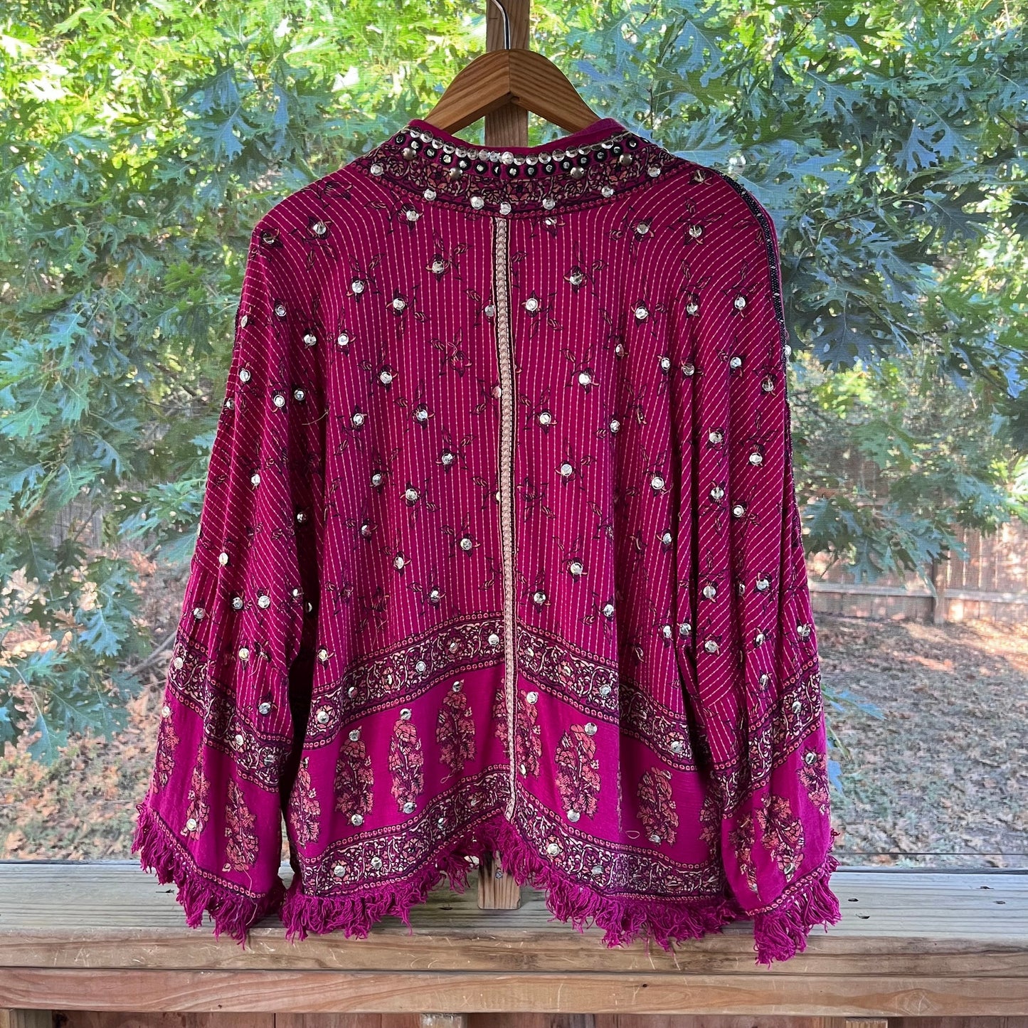 Free People Rays Of Light Kimono Jacket Raspberry Size L