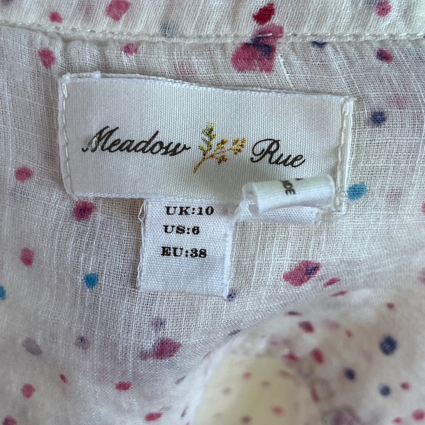 Anthropologie Meadow Rue White And Red Confetti Button Down Shirt Size 6