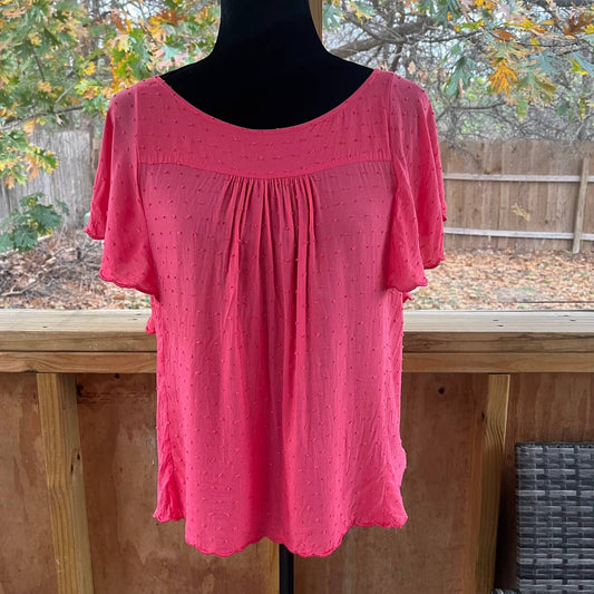 Anthropologie Maeve Keme Coral Swiss Dot Flutter Sleeve Blouse Size 4