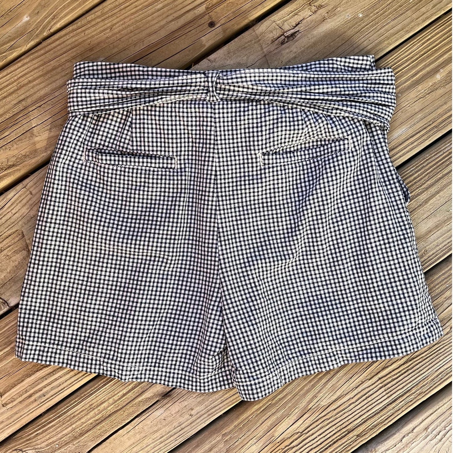 Anthropologie Cartonnier Women's Black And White Gingham Tie Shorts Size 14