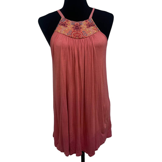 Anthropologie One September Pink Embroidered Boho Halter Top Size XS