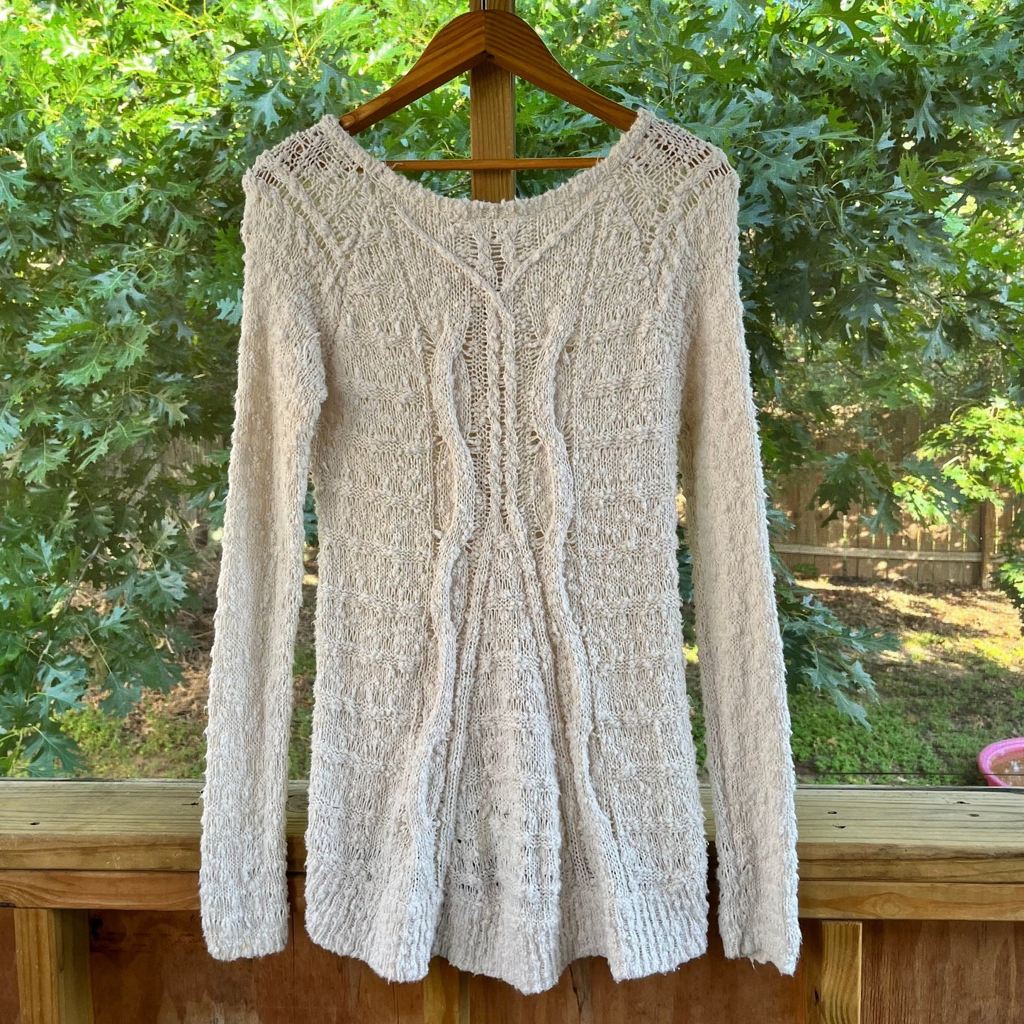 Anthropologie Moth Sweater White Chunky Open Knit Hi Lo Size S