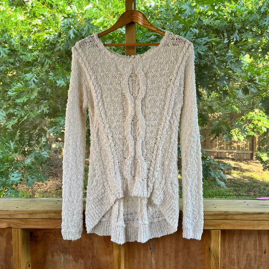 Anthropologie Moth Sweater White Chunky Open Knit Hi Lo Size S