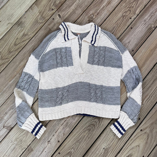 Free People Pembrook Sweater Preppy Grey And White Stripe Size XS