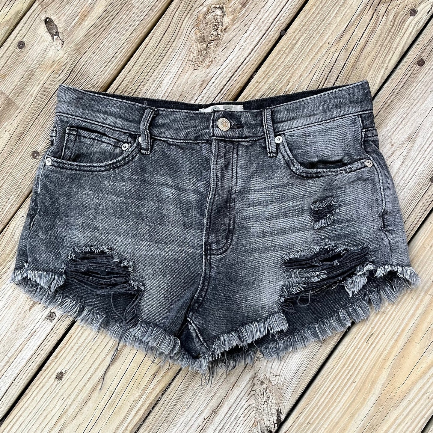 Free People We The Free Black Button Fly Denim Shorts Size 27