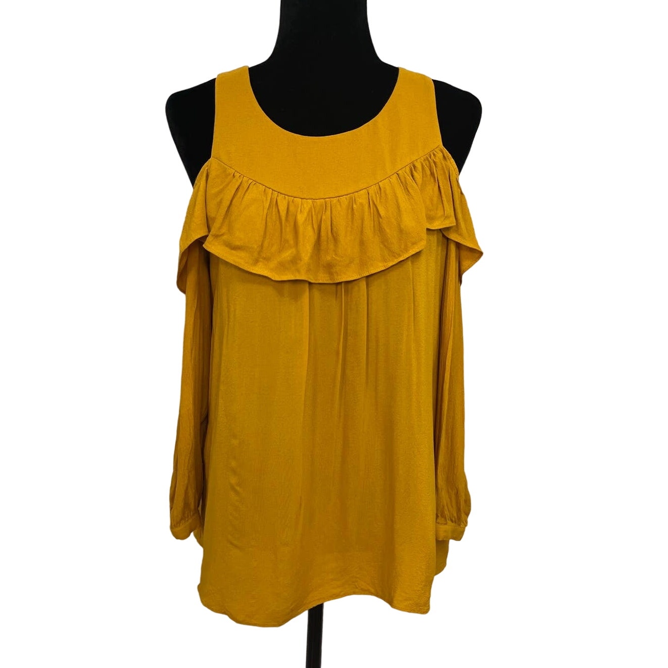 Anthropologie Maeve Barely Open Cold Shoulder Blouse Mustard Yellow Size 10