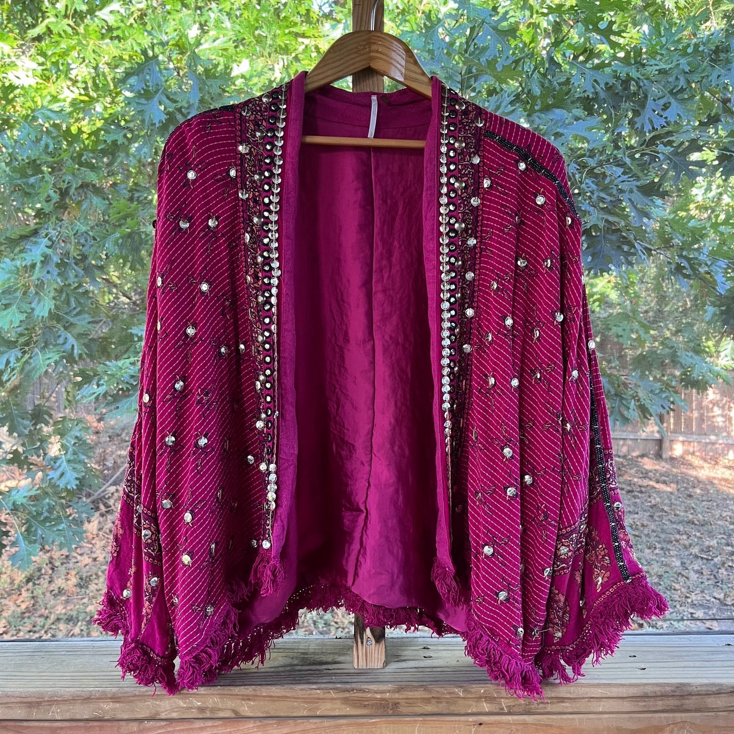 Free People Rays Of Light Kimono Jacket Raspberry Size L