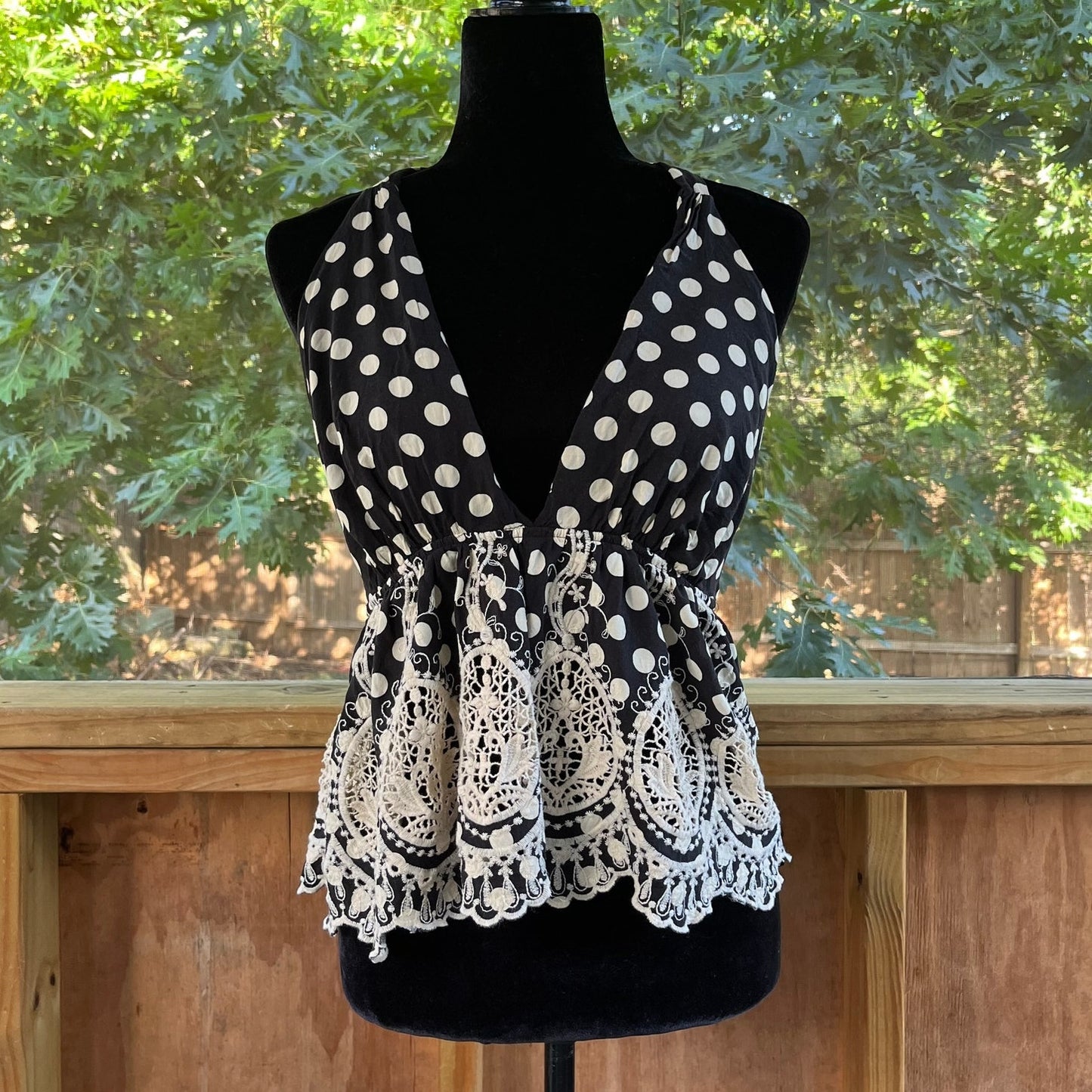 Free People Lunch Date Halter Top Black And White Polka Dot Size S