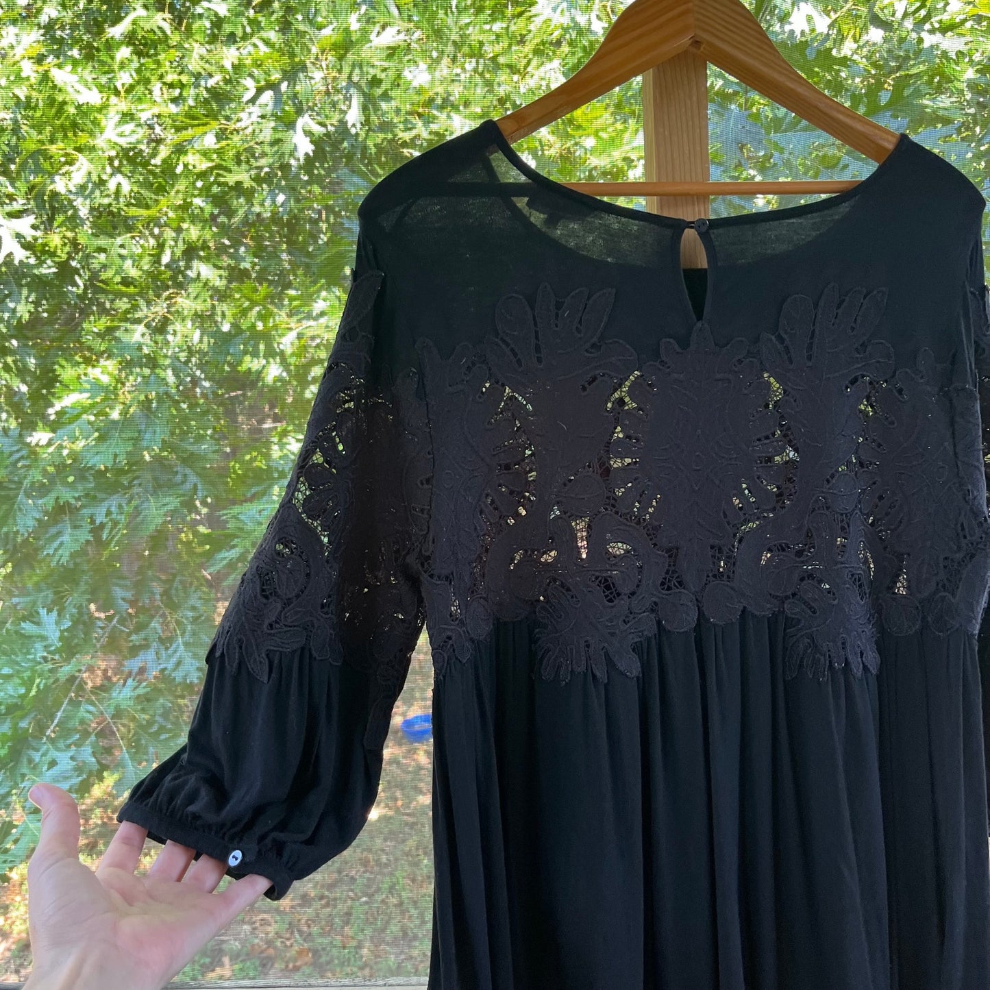 Anthropologie Deletta Black Desi Blouse Embroidered Lace Size M