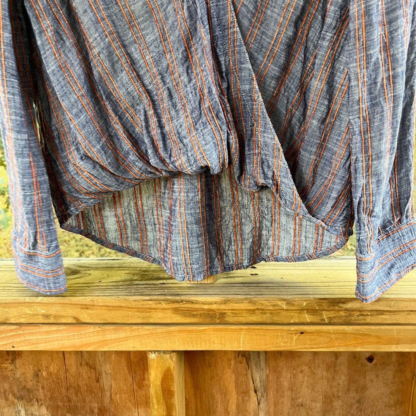 Anthropologie Pilcro Slate Blue And Orange Stripe Wrap Front Blouse Size S