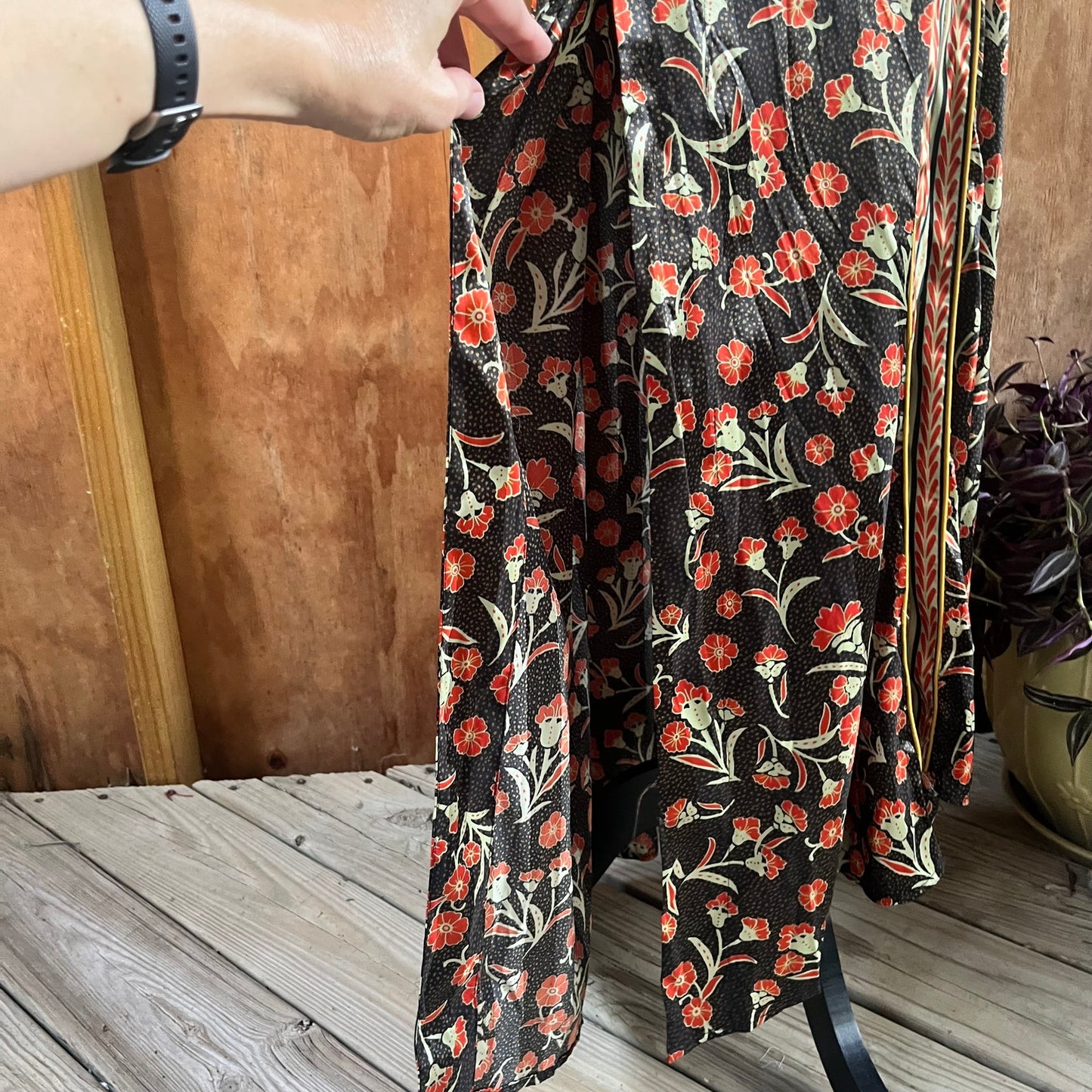 Free People Intimately Pyjama Party Black Floral Full Length Robe Size L