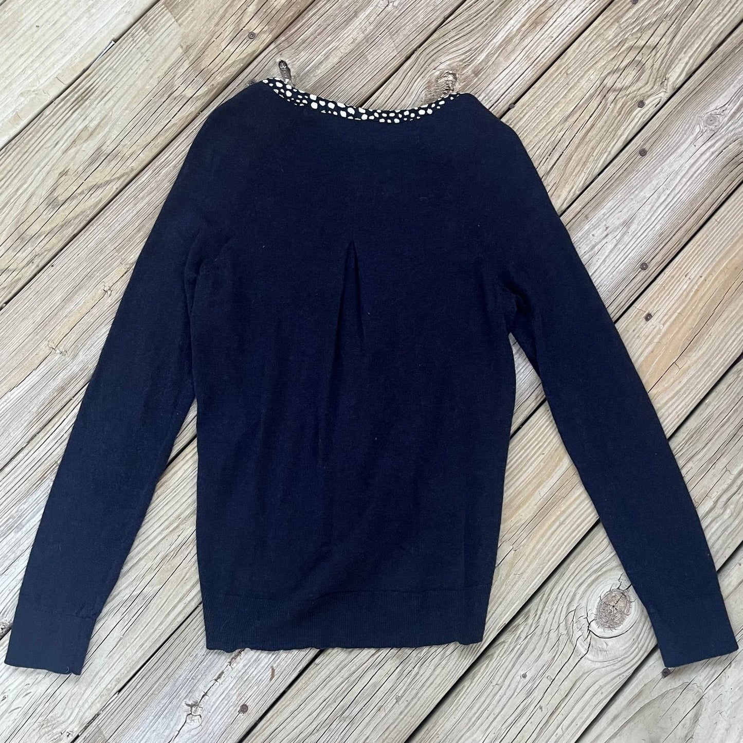 Anthropologie HWR Navy Cardigan Sweater Ruffled Trim Size M