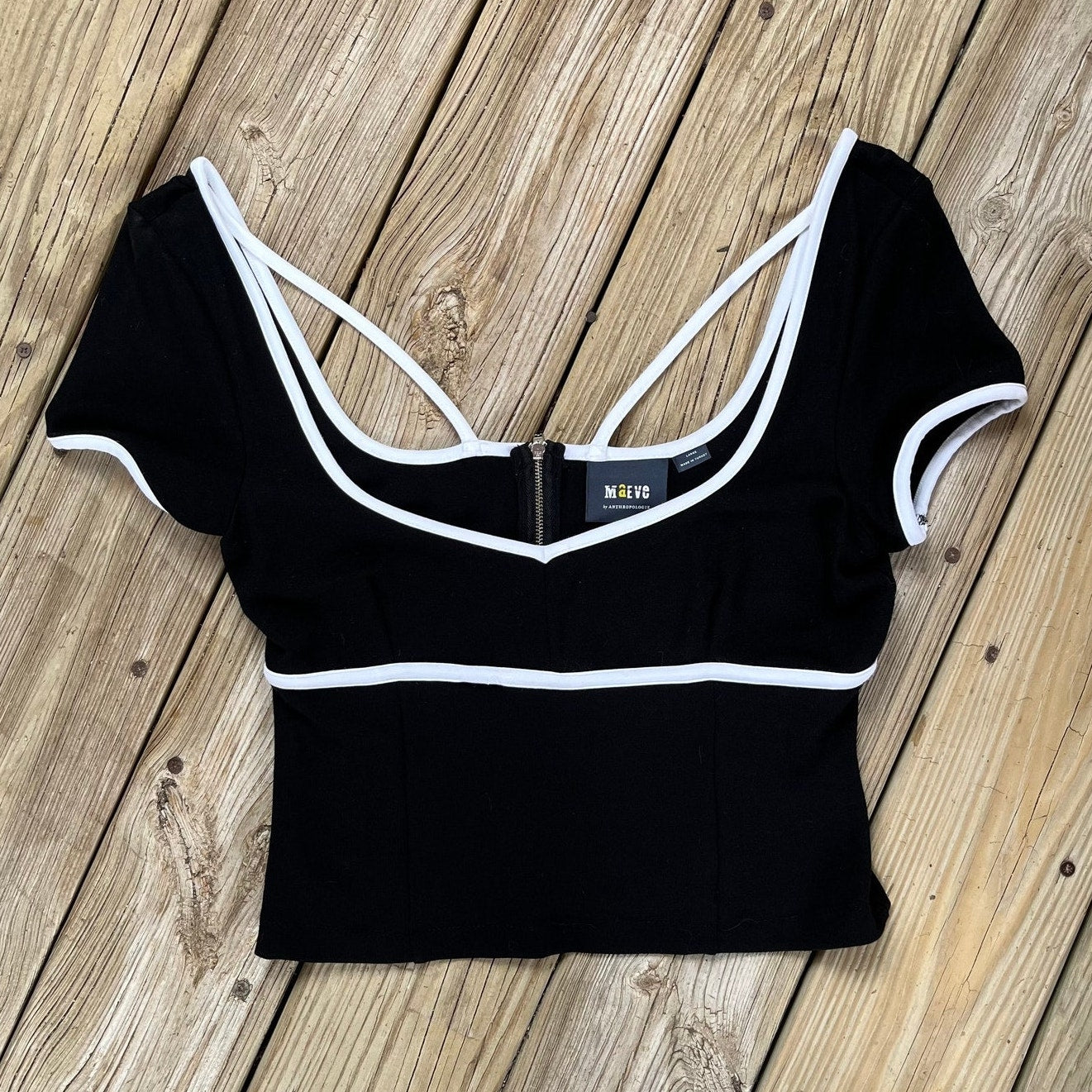 Anthropologie Maeve Black Scoop Neck Crop Top Size L