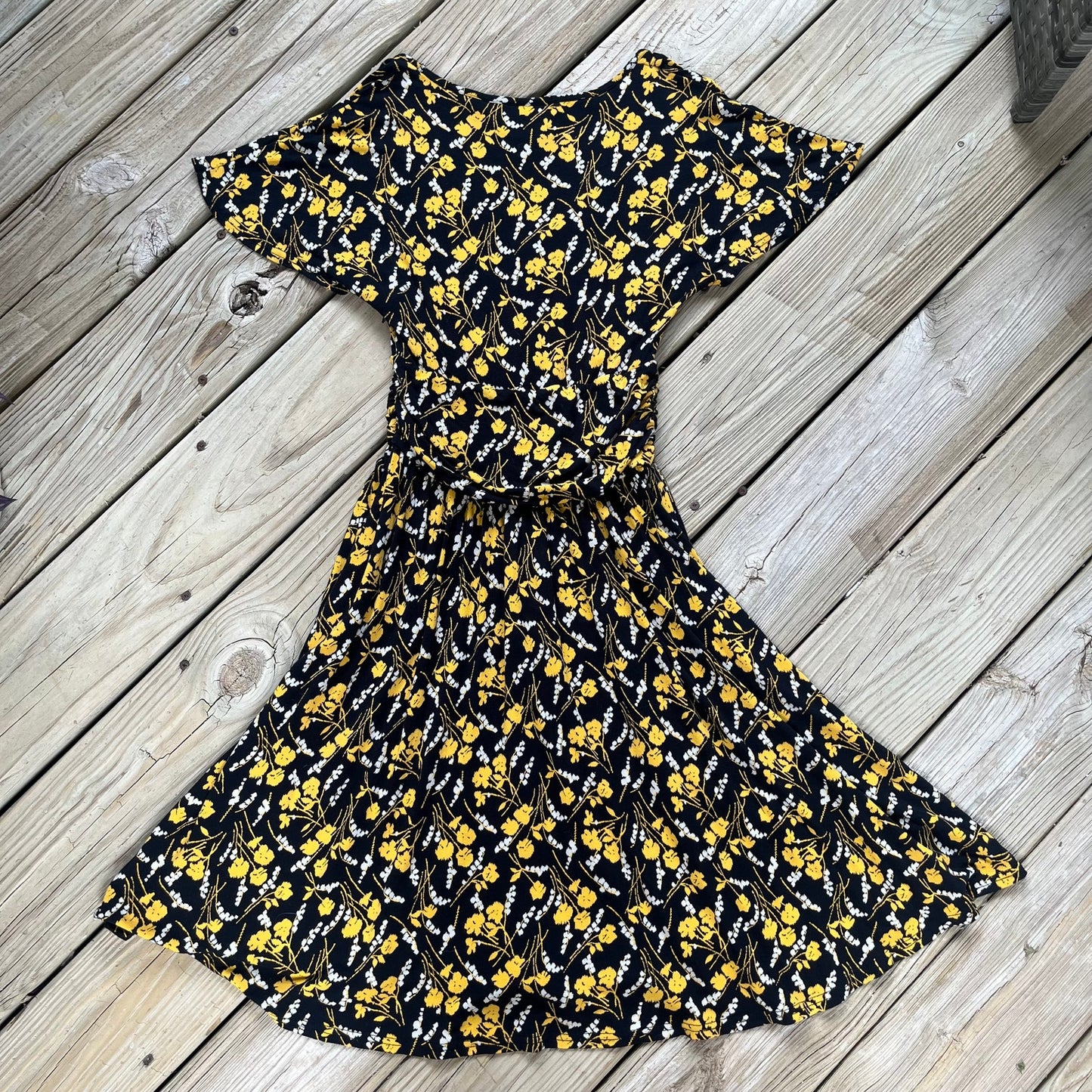 Anthropologie Maeve Black And Yellow Fit & Flare Dress Size XS