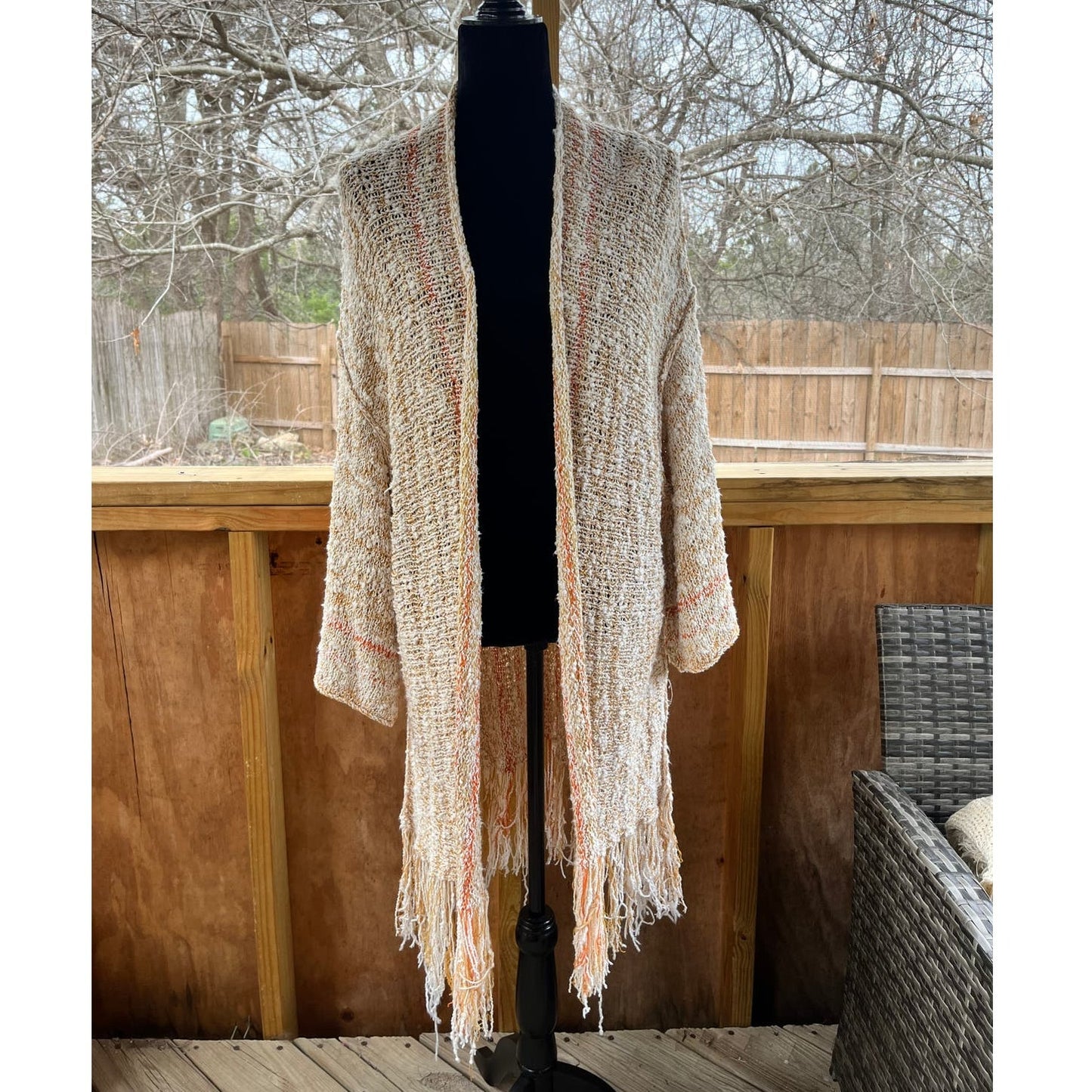 Free People Lucia Fringe Cardigan Boho White And Yellow Size XS/S