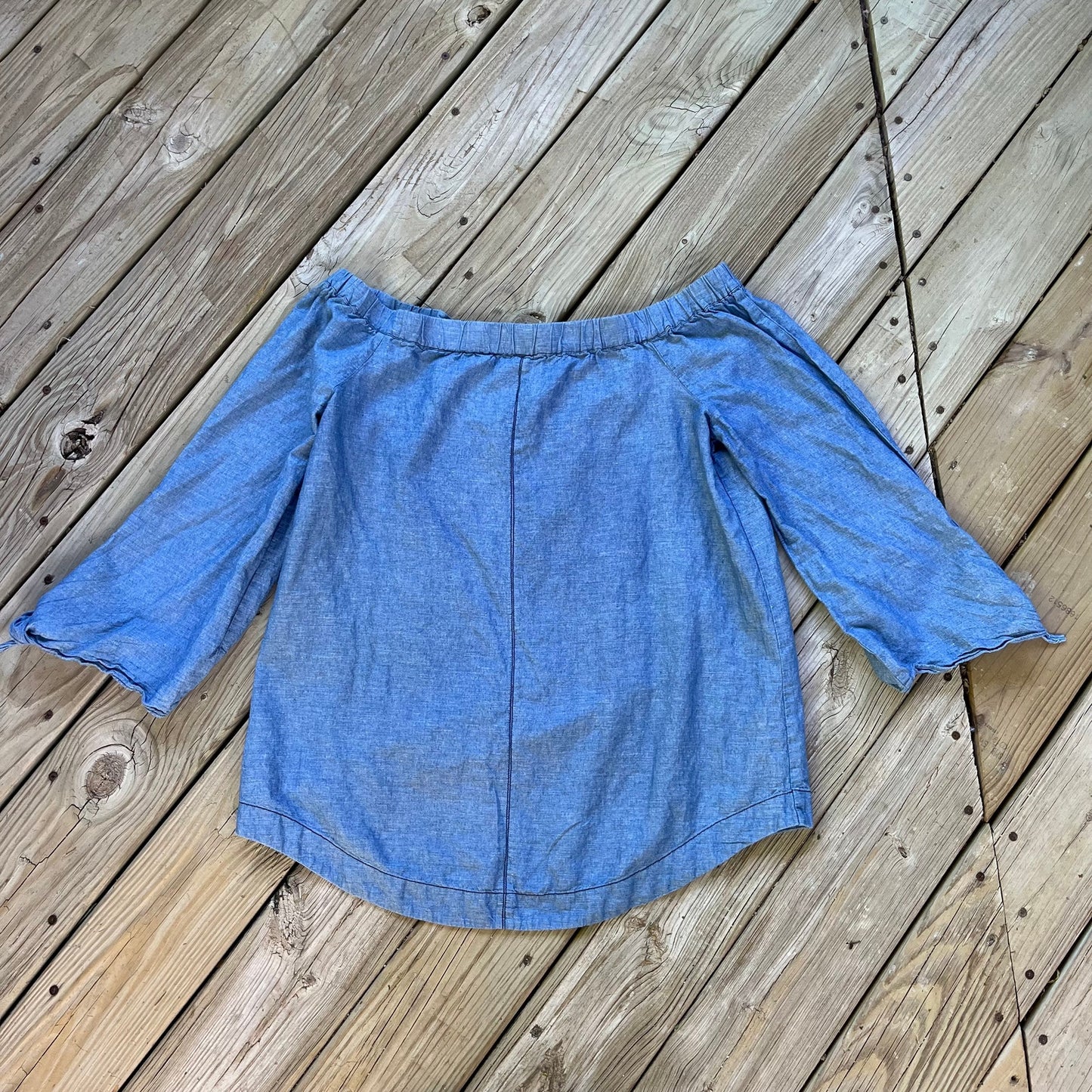 Free People Show Some Shoulder Top Chambray Blue Size L