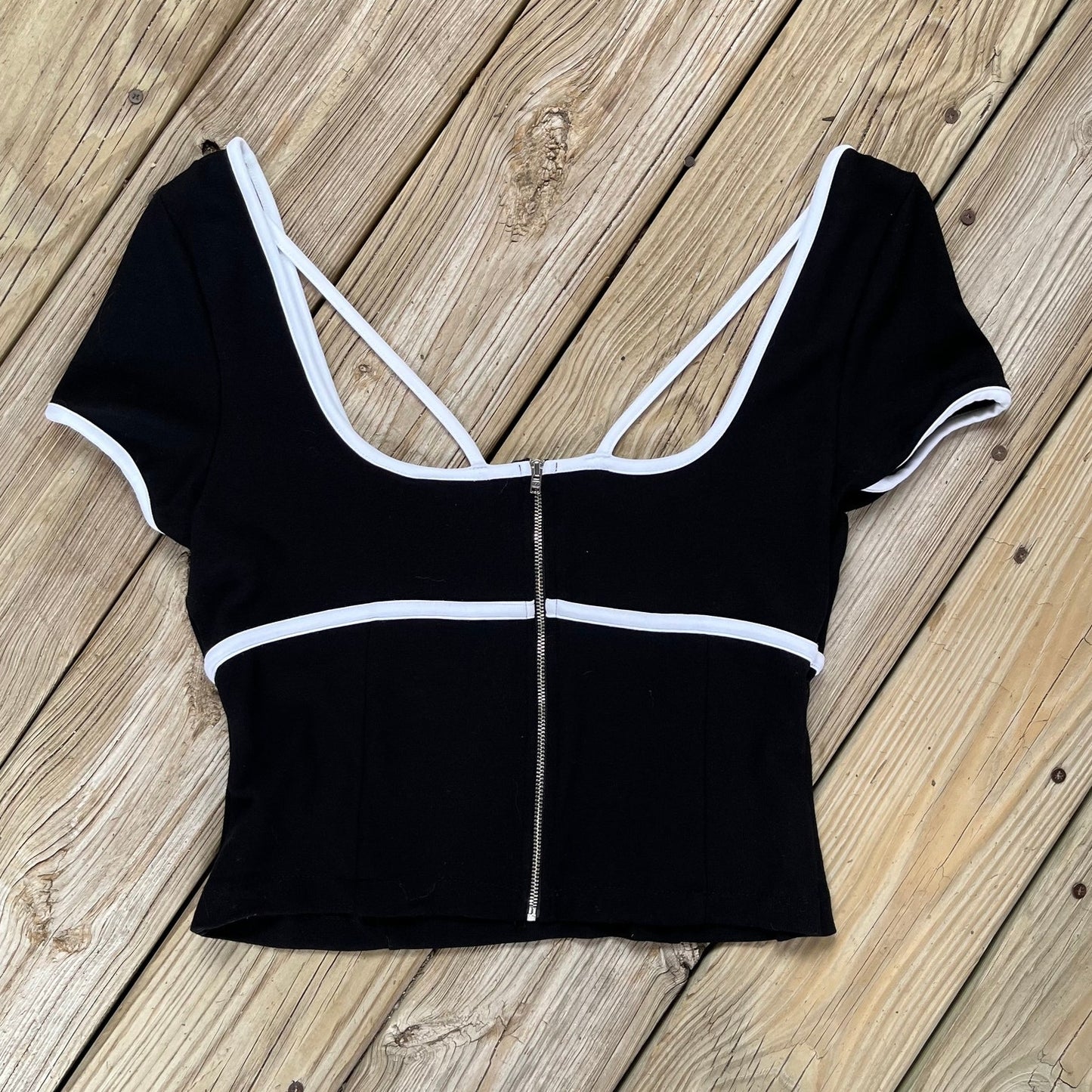 Anthropologie Maeve Black Scoop Neck Crop Top Size L