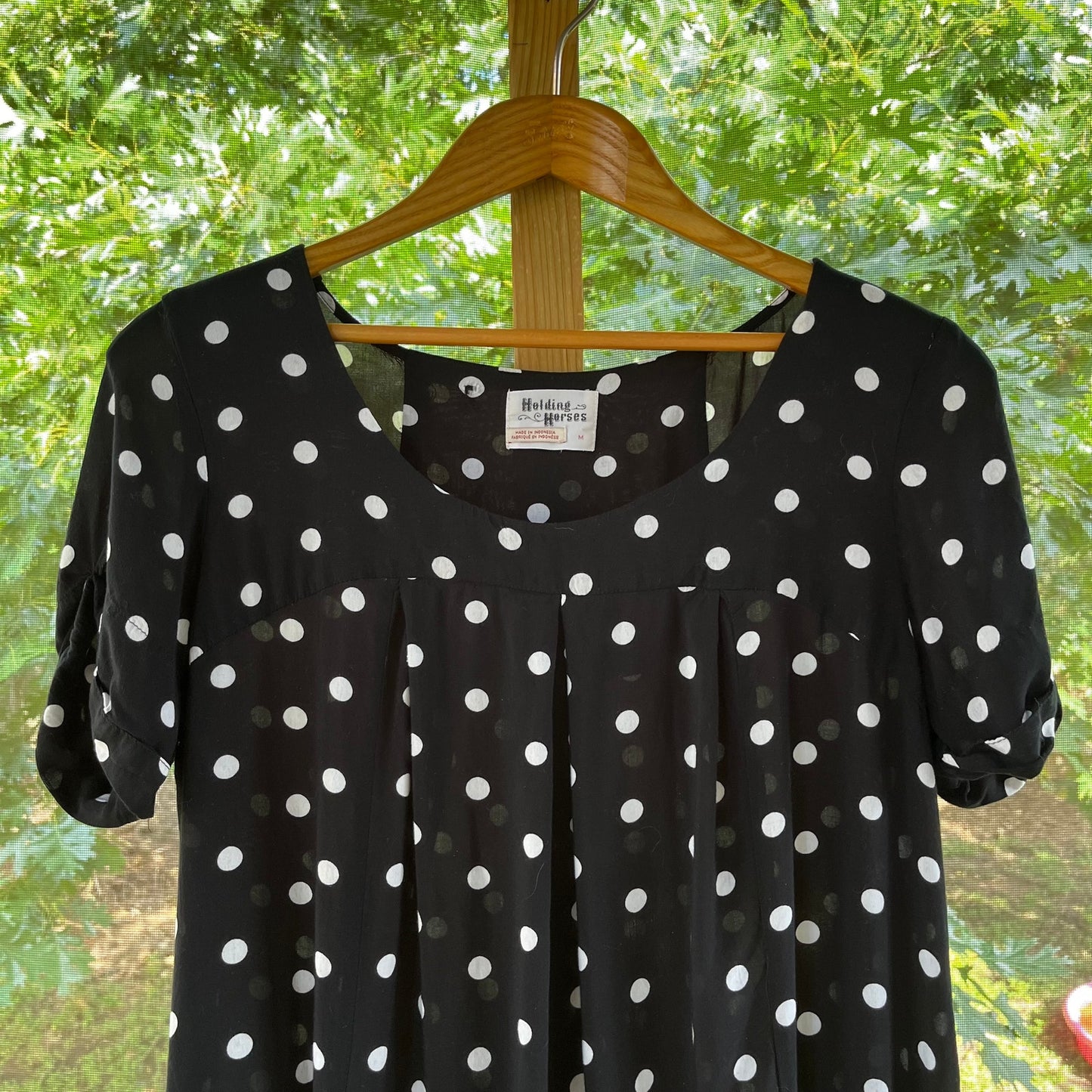 Anthropologie Holding Horses Black And White Polka Dot Tunic Top Size M