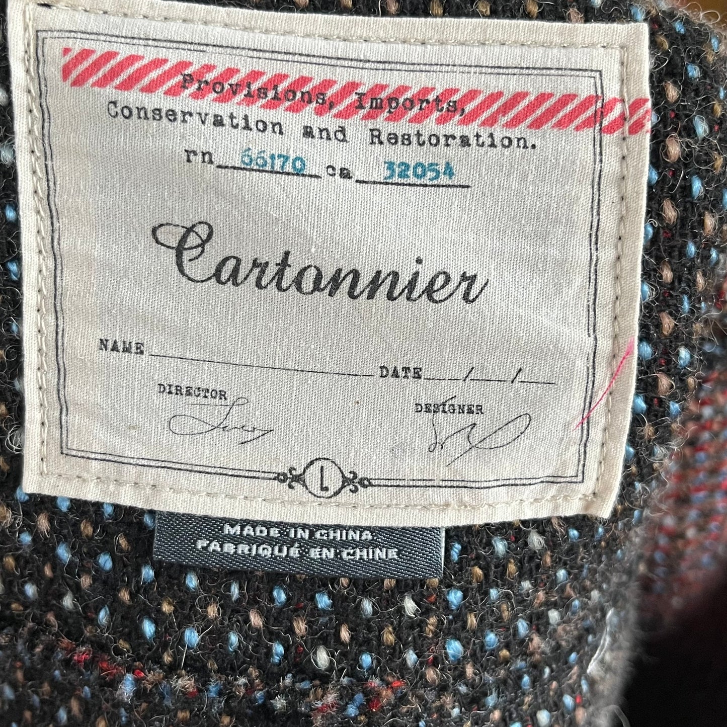 Anthropologie Cartionnier Colorful Red And Blue Tweed Peacoat Size L