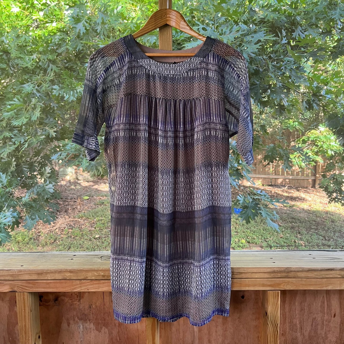 Anthropologie One September Brown And Blue Chiffon Shift Dress Size XSP