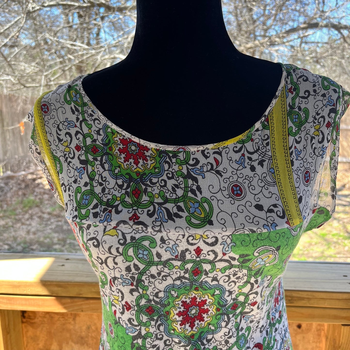 Anthropologie Tiny Green Printed Side Draped Blouse Size M