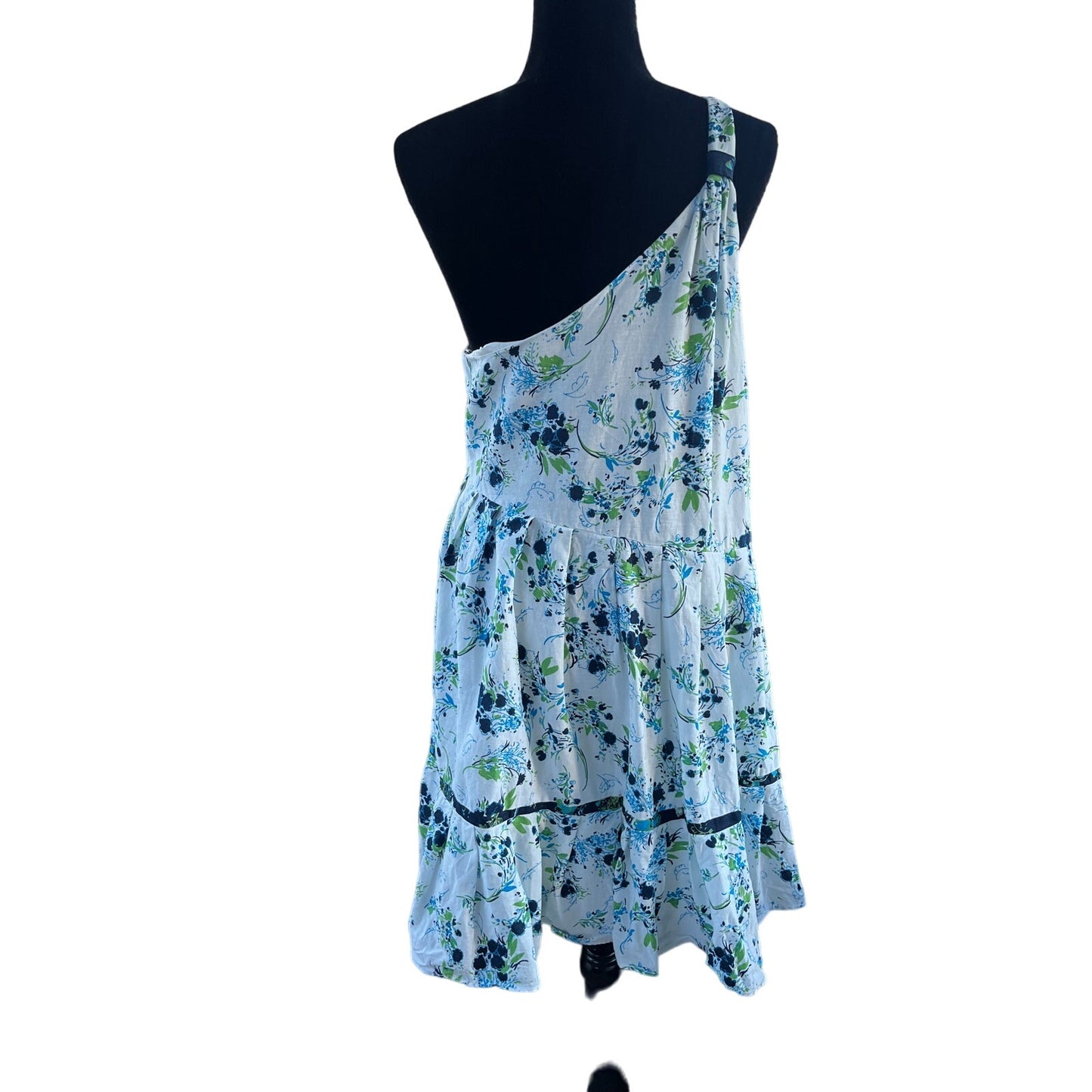 Free People All Mine Mini Dress Size L Blue And White Floral One Shoulder