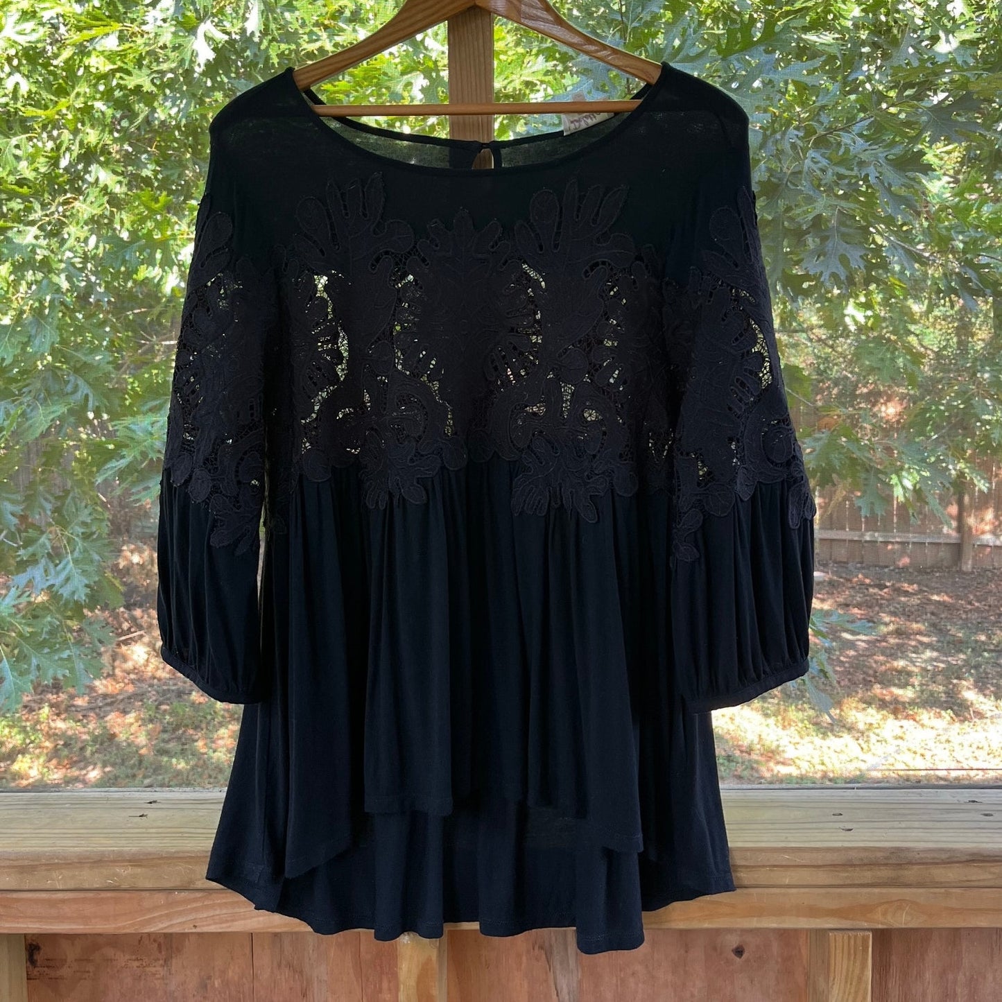 Anthropologie Deletta Black Desi Blouse Embroidered Lace Size M