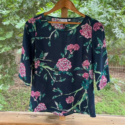 Anthropologie HD In Paris Green And Pink Floral Blouse Size 0