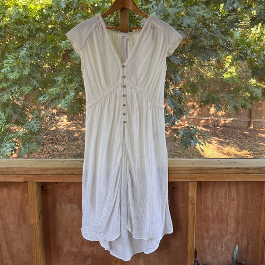 Anthropologie White Gauzy Button Front Tunic Topper Size S