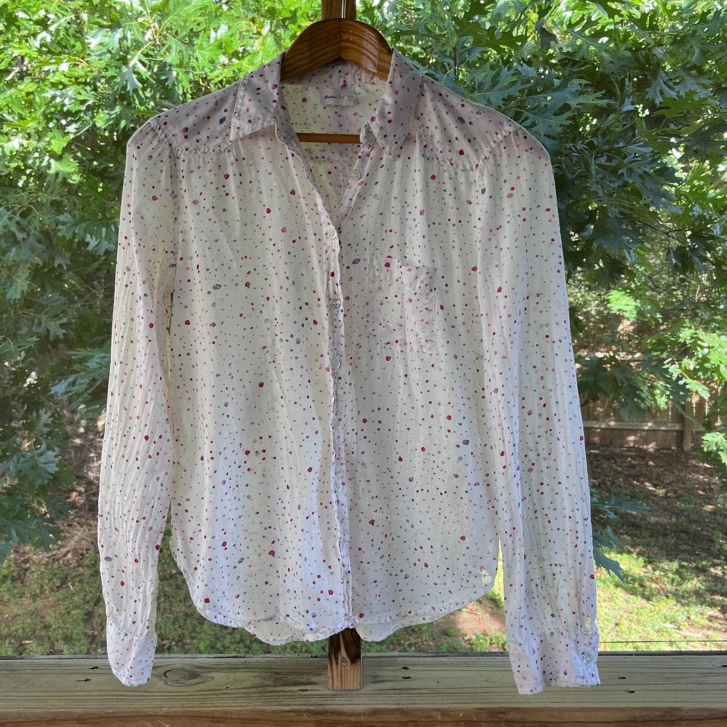 Anthropologie Meadow Rue White And Red Confetti Button Down Shirt Size 6