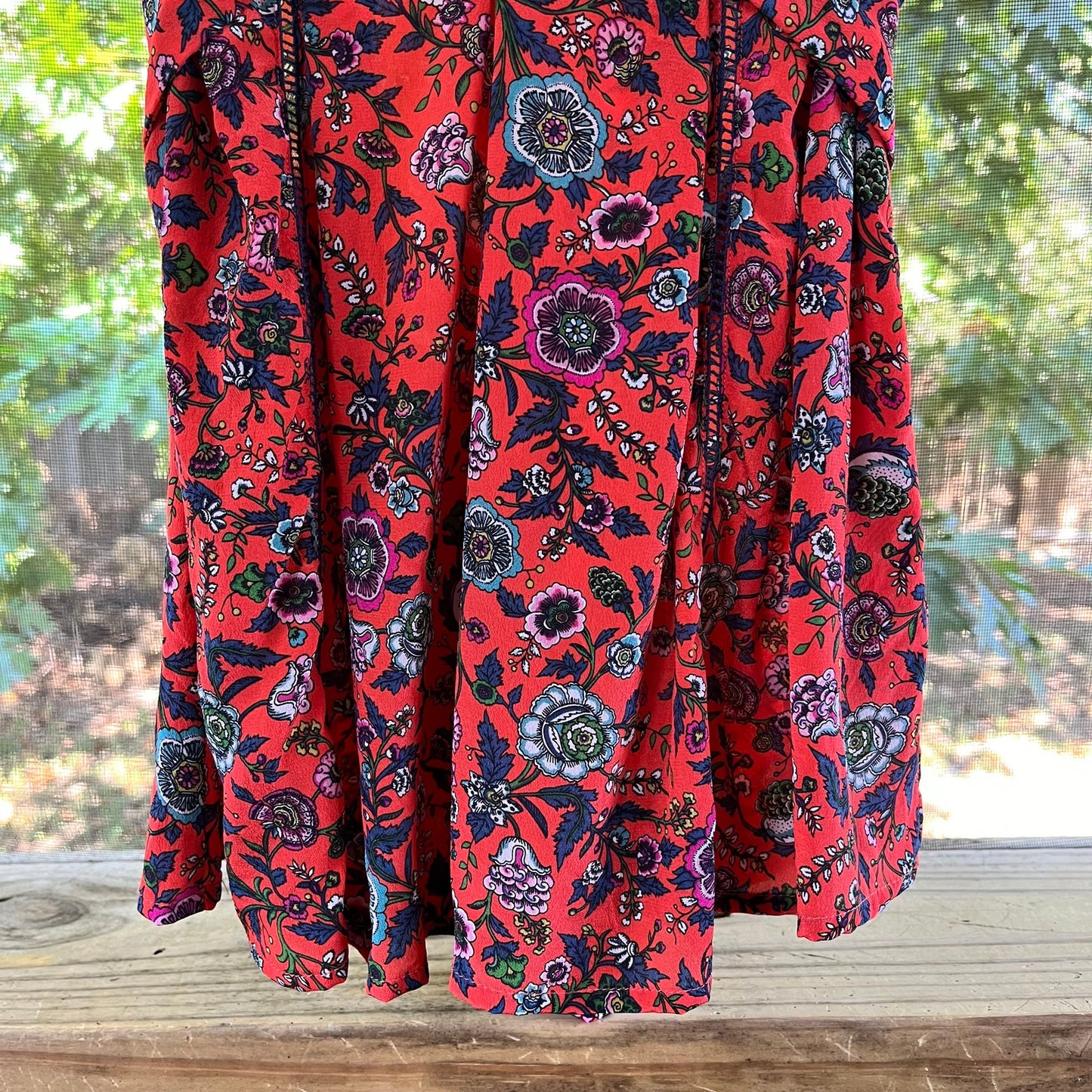 Anthropologie Maeve Red Floral 100% Silk Kimono Sleeve Blouse Size XS