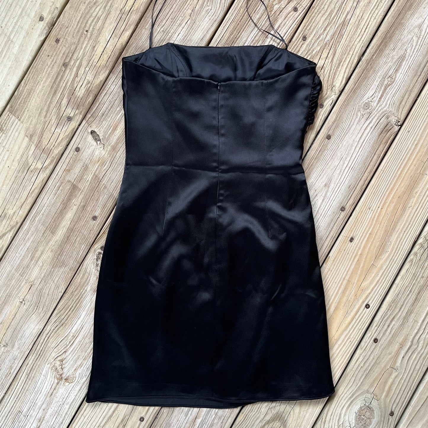 ABS Evening Allen Schwartz Vintage Black Satin Strapless Mini Dress Size 6.