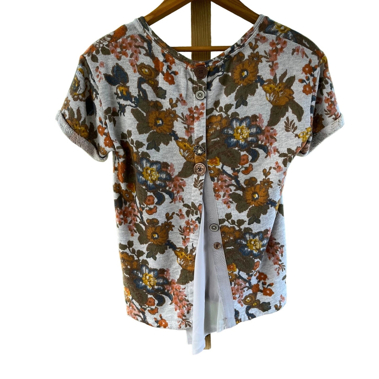 Anthropologie Saturday Sunday Tan Floral Button Back Top Size S