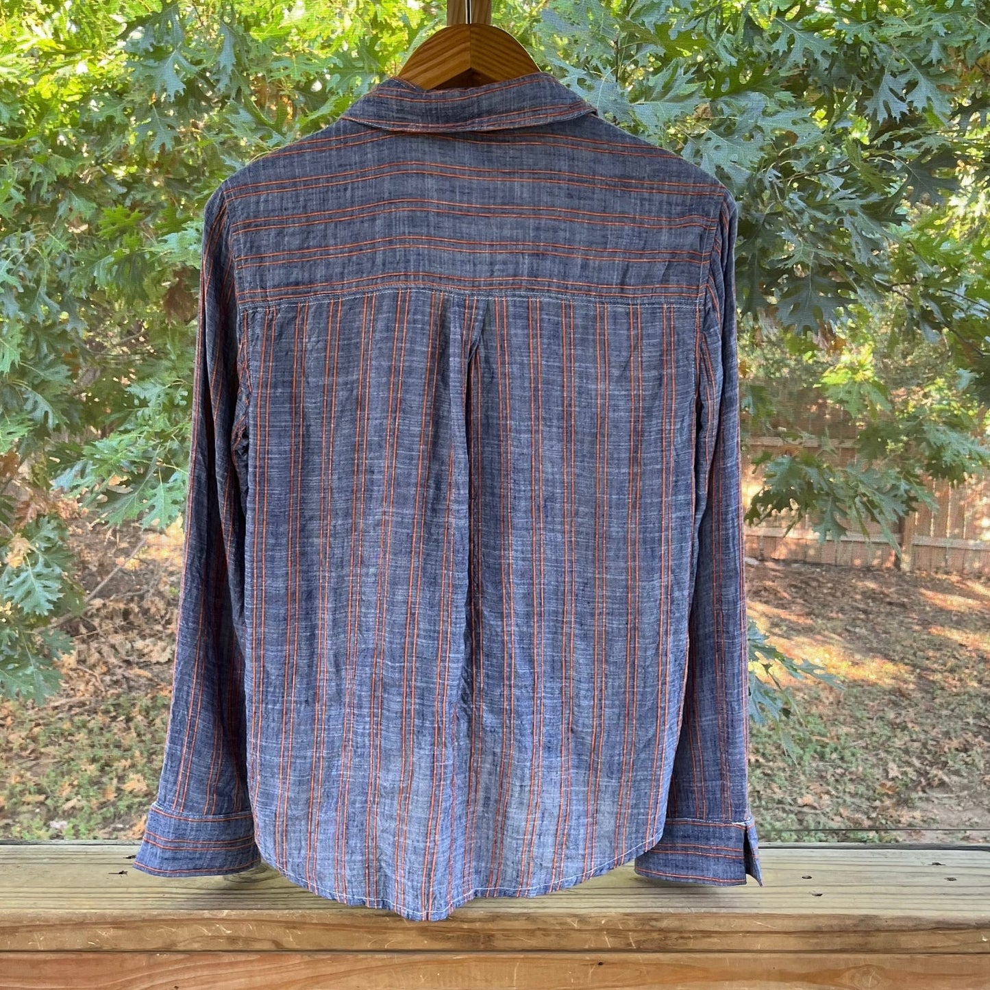 Anthropologie Pilcro Slate Blue And Orange Stripe Wrap Front Blouse Size S