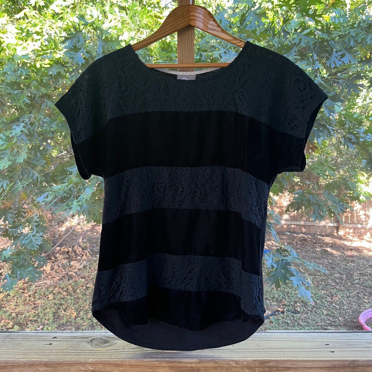 Anthropologie Dolan Left Coast Black Velvet and Lace Top Size S