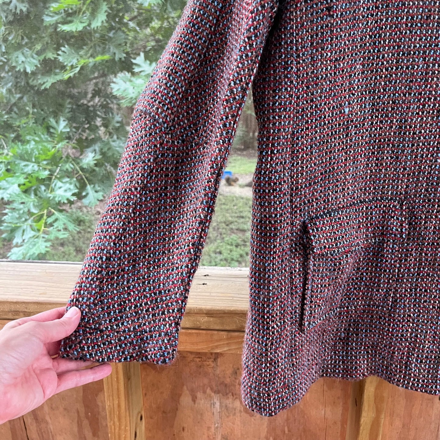 Anthropologie Cartionnier Colorful Red And Blue Tweed Peacoat Size L