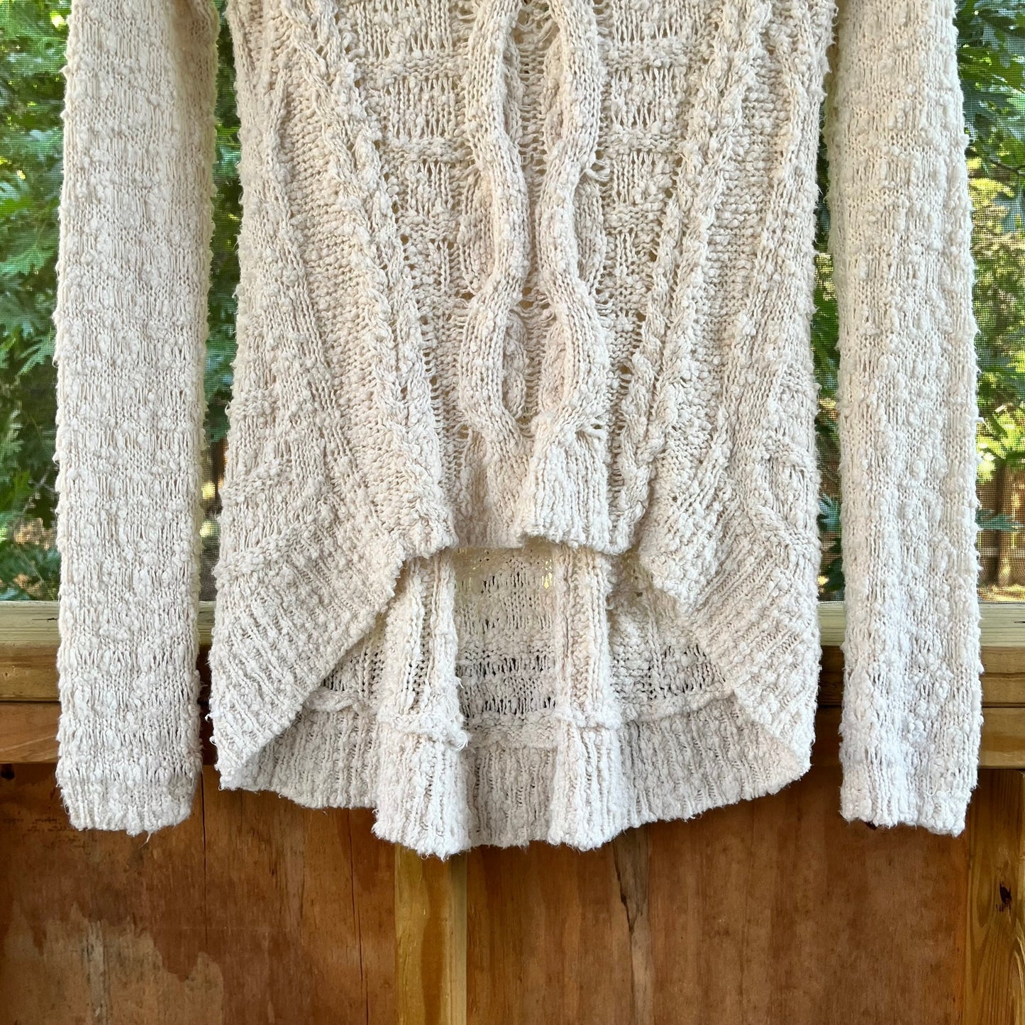 Anthropologie Moth Sweater White Chunky Open Knit Hi Lo Size S