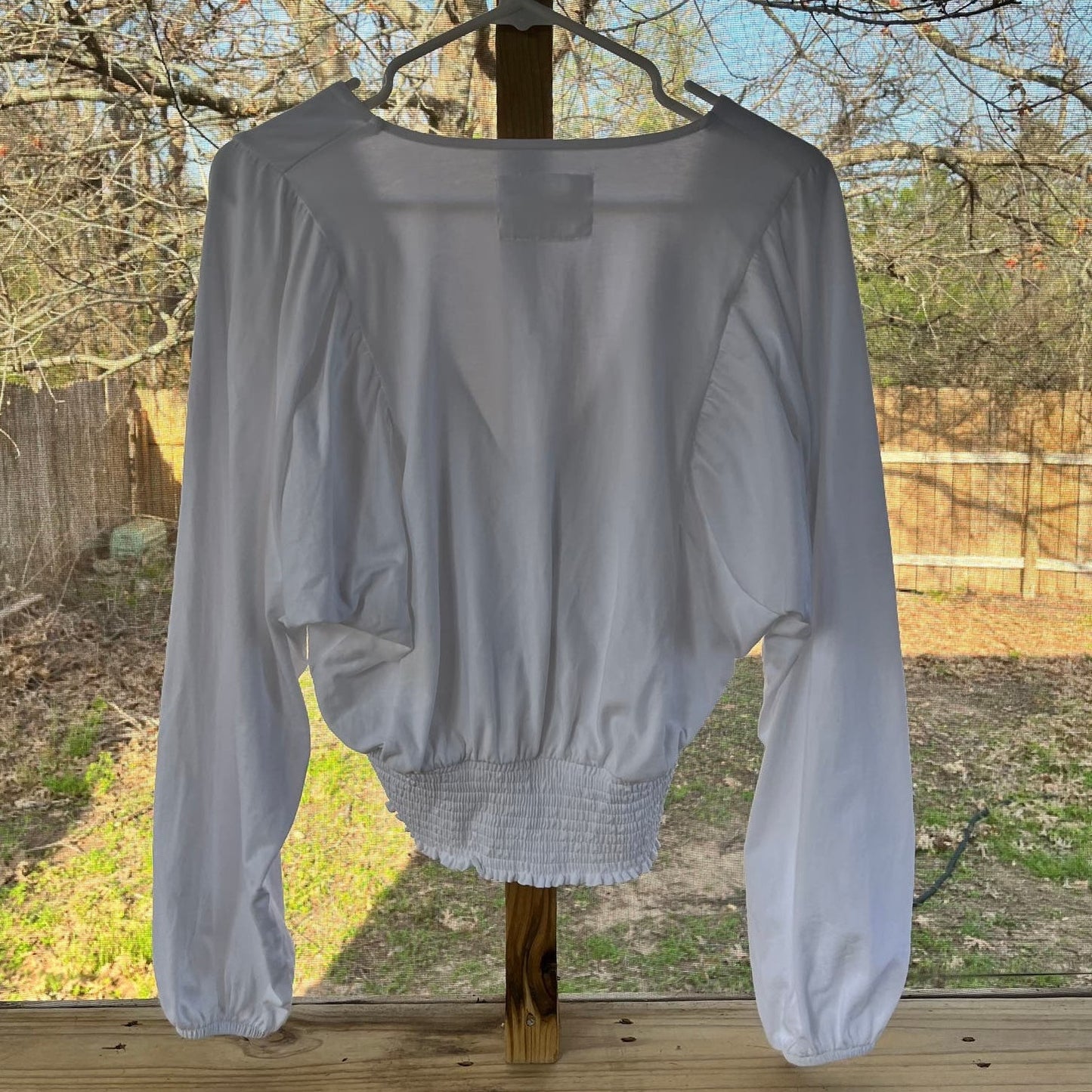 Anthropologie Maeve White Faux Wrap Long Sleeve Blouse Size S