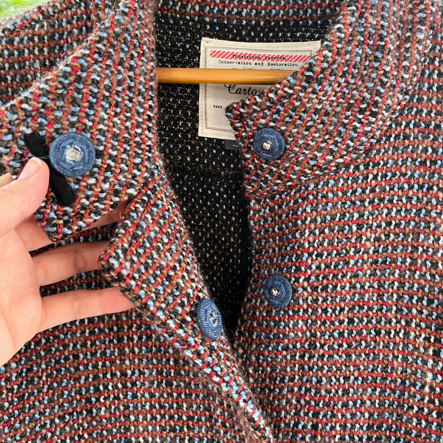 Anthropologie Cartionnier Colorful Red And Blue Tweed Peacoat Size L