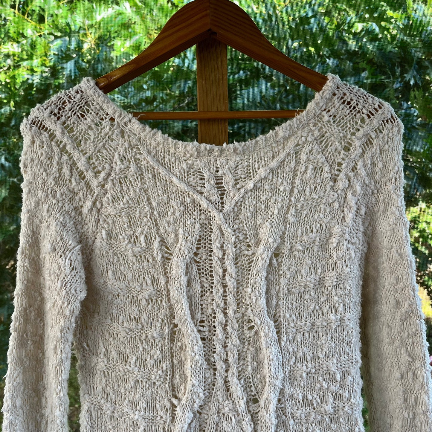 Anthropologie Moth Sweater White Chunky Open Knit Hi Lo Size S