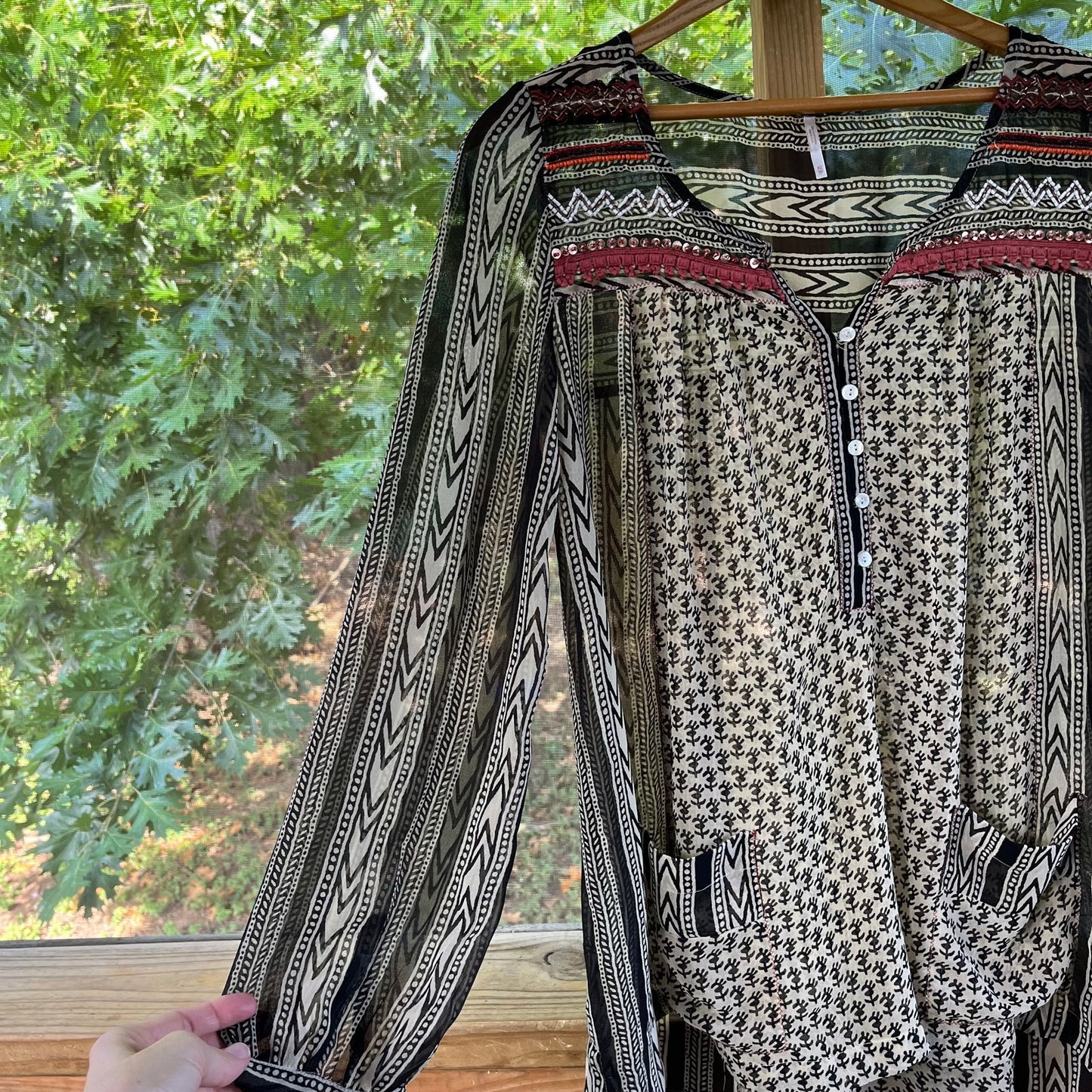 Free People Feather In The Wind Tunic Top Black Beaded Size XS