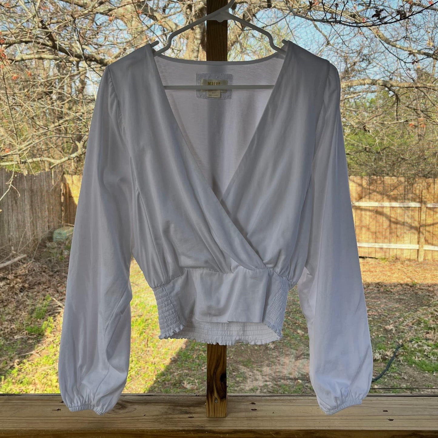 Anthropologie Maeve White Faux Wrap Long Sleeve Blouse Size S